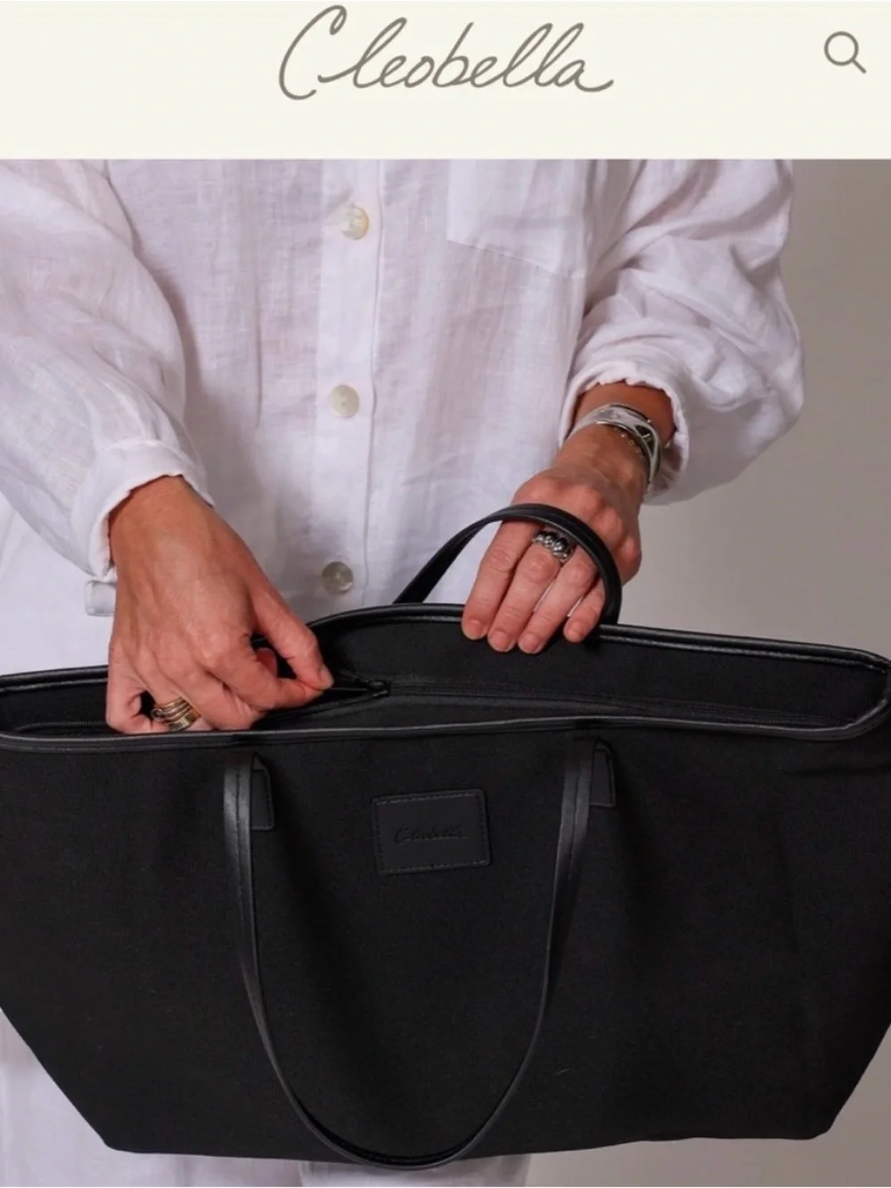 Cleobella Black Canvas Tote Bag with Leather Handles - perfect beach bag